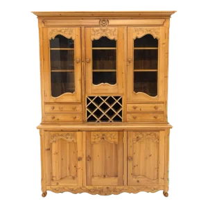 Country French Vintage Wine Rack Two-Piece Pine Step-Back Hutch