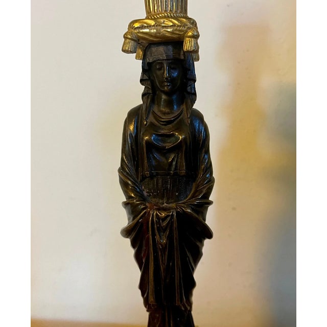 Fine pair antique French Empire gilt and patinated bronze candlesticks in the manner of Thomas Hope or Pierre Philippe...