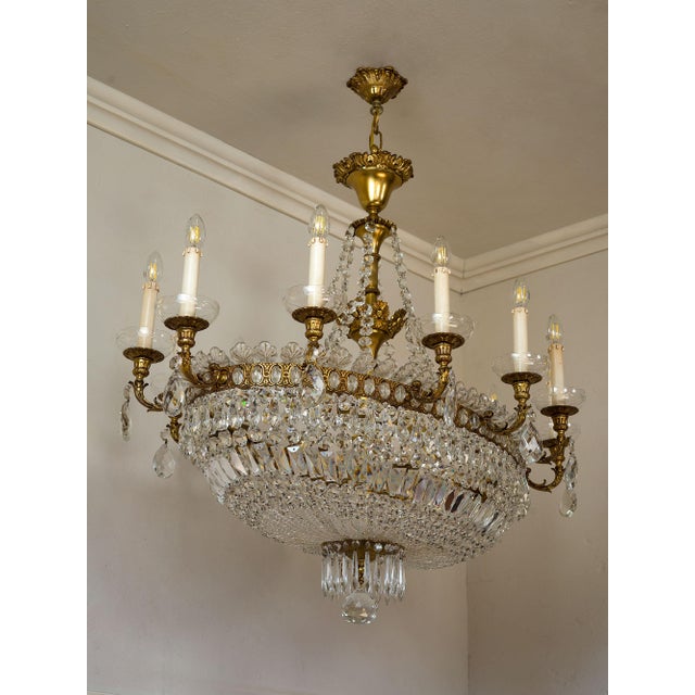 Large Empire Style Oval Crystal 16-Light Hot Air Balloon Chandelier, 1940s For Sale - Image 11 of 18