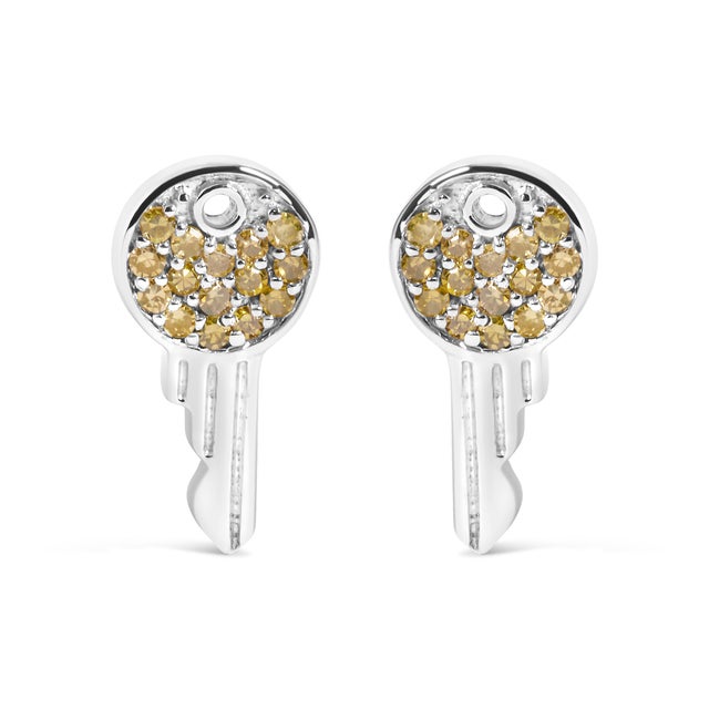 Discover the perfect blend of charm and sparkle with these exquisite key-shaped earrings, meticulously crafted from 925...
