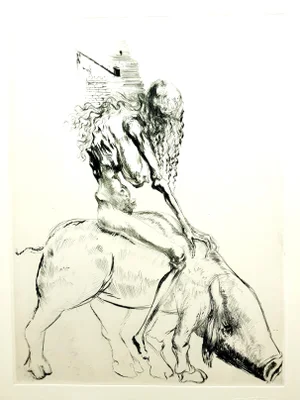 Salvador Dali - Baubo (Woman Riding a Sow), from Faust - Original Etching 1969
