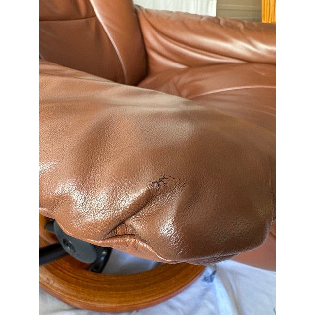 Vintage Ekornes Leather Stressless Recliner With Swing-Out Table For Sale - Image 15 of 17