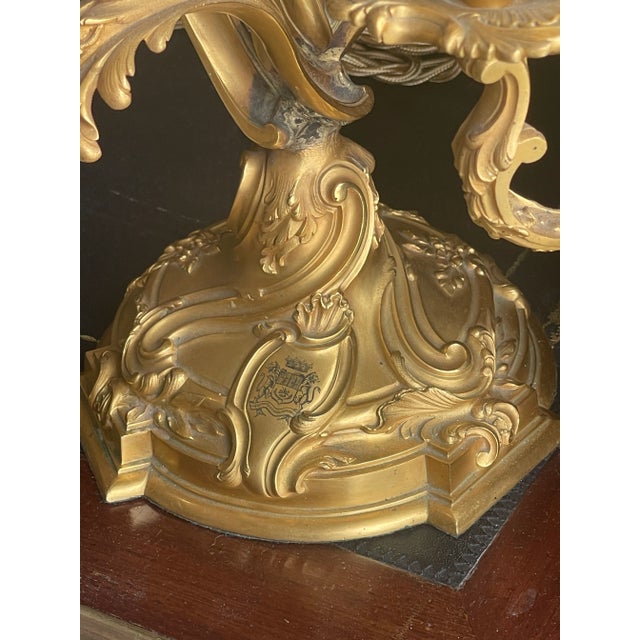 Bronze Pair Bouillotte Lamps, Red Tole Shades, French (1852-1870) For Sale - Image 8 of 18