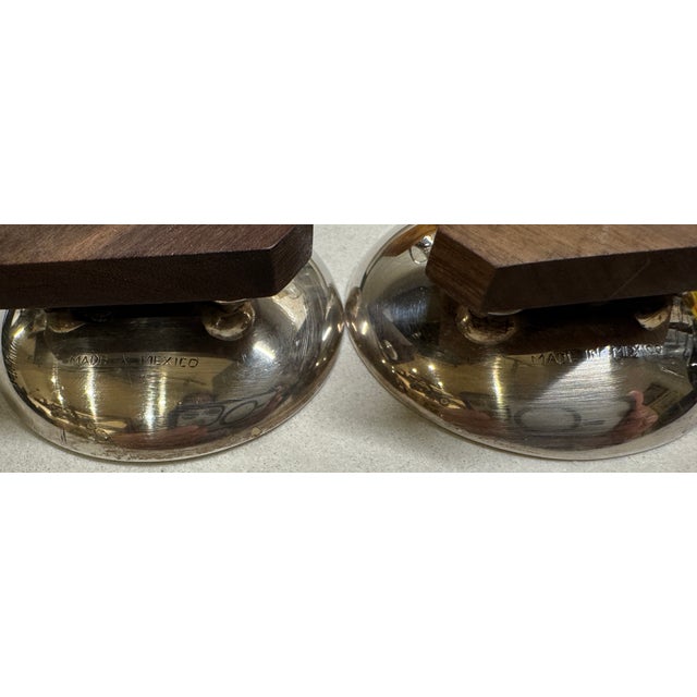 Rare, mint condition William Spratling, pair salt & pepper cellars. Wood and Sterling, made in Mexico, 1940-1946.