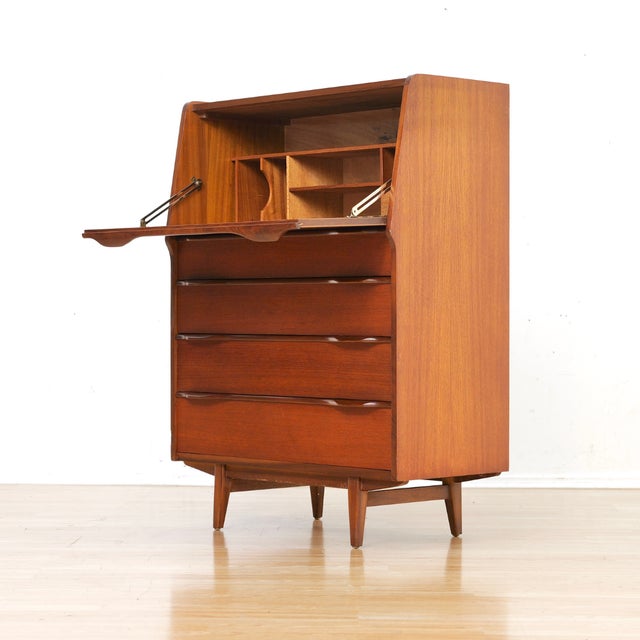 1960s Mid Century Danish Teak Secretary Desk For Sale - Image 4 of 11