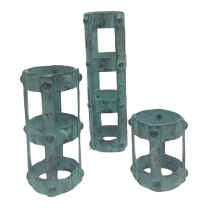 Set of 3 Brutalist Style Candlestick Holders Cage Design, 1970s
