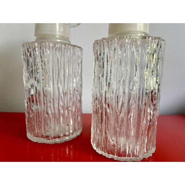 PALM BEACH ESTATE FIND!! Pair of retro decanters with a Scandinavian Modern, Iittala-style bark texture made in Germany by...