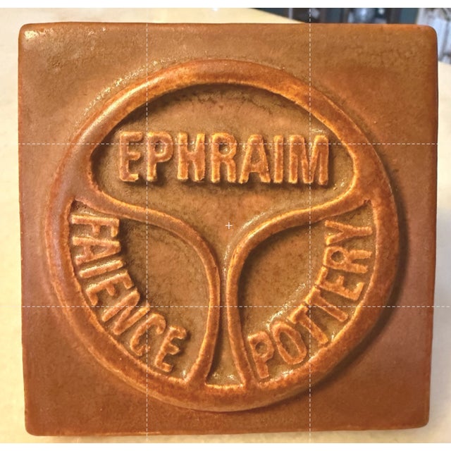 Ceramic Ephraim Faience Art Pottery Logo Block Tile Signed John Raymond Pumpkin Glaze For Sale - Image 7 of 7