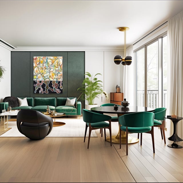 Charcoal Hello Jit - Large Abstract Color Drenching Organic Mixed Media Art on Canvas Original Artwork by Rue Bootay For Sale - Image 8 of 9