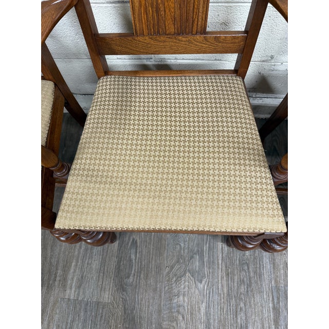Vintage Jacobean Revival or English Tudor Style Oak Dining Chairs - Set of 6 For Sale In Kansas City - Image 6 of 16