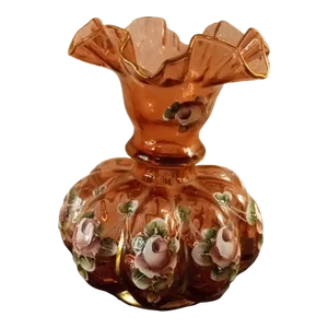1960s Fenton Hand Painted Cranberry Melon Base With Ruffled Edge