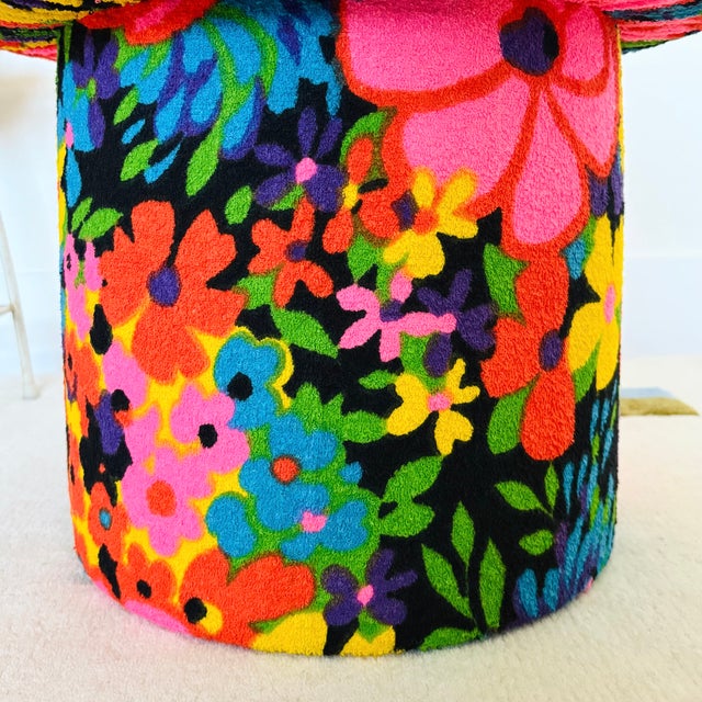 Mushroom Ottoman in Colorful Floral Mid Century Vintage Fabric For Sale - Image 10 of 15