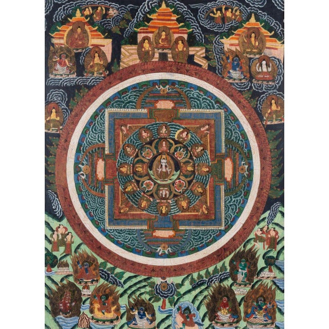Traditional Late 19th Century Tibetan Buddhist Mandala Thangka Painting of the Meditation Buddha, Framed For Sale - Image 3 of 10