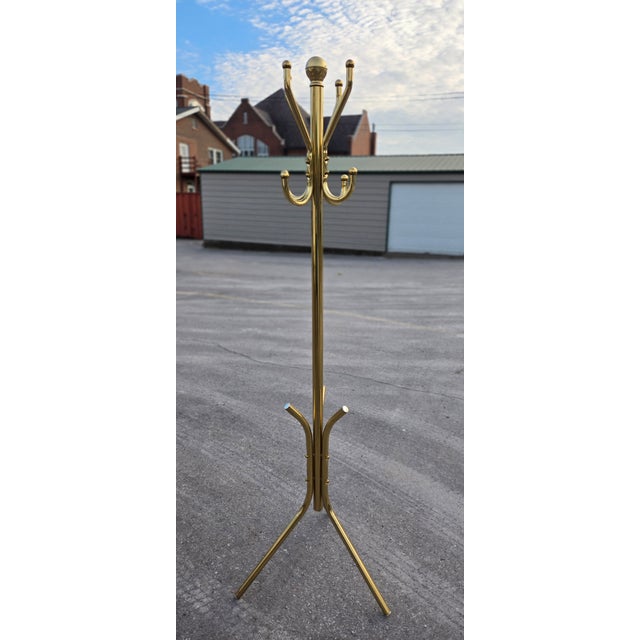 Mid-Century Modern 1950s Mid Century Polished Brass Coat Rack or Tree With Tripod Base For Sale - Image 3 of 4