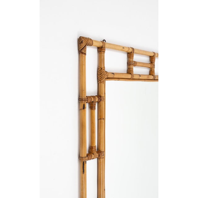 Mid-Century Rectangular Rattan and Bamboo Mirror in the style of Vivai Del Sud, Italy, 1970s For Sale - Image 9 of 14