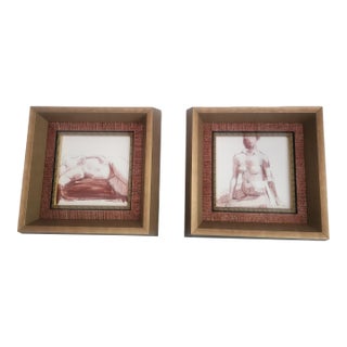 Judy Friday Set of 2 Nude Taupe Framed Art For Sale