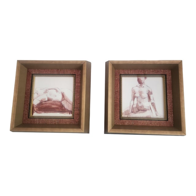 Judy Friday Set of 2 Nude Taupe Framed Art For Sale