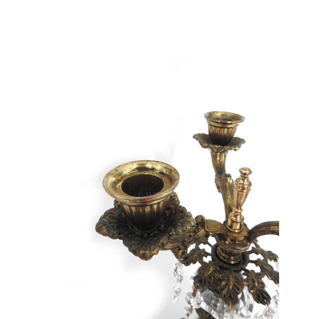 Early 20th Century French Gold Leaf Cast Iron Girandoles Candelabras With Crystal Pendalogues - Set of 2 For Sale - Image 10 of 12
