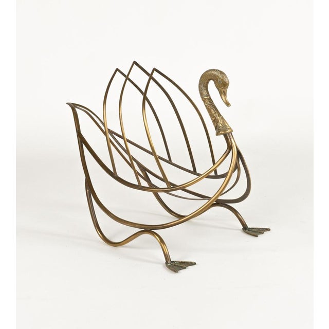 Mid-Century Swan Shaped Magazine Rack in Brass attributed to Maison Jansen, 1960s For Sale - Image 6 of 11