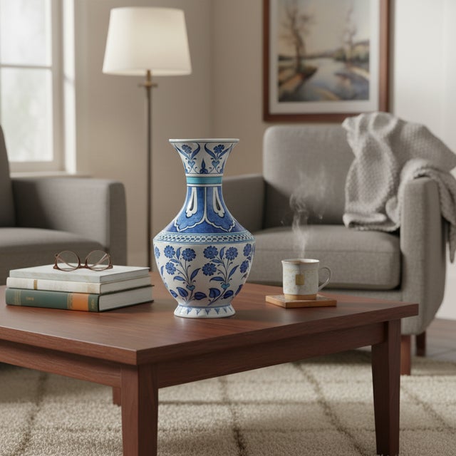 The Grand Blue & White Vase: A Masterpiece of Scale Transform your space with the serenity of the 30cm Handmade Ceramic...