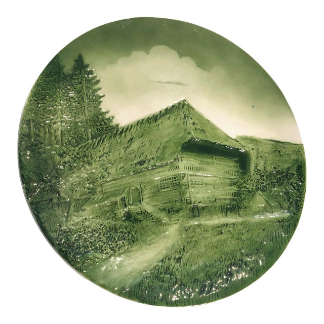 Large Embossed Decorative Plate Cabin Scene #2 by Zell Am Harmersbac, in Beautiful Green Tones For Sale