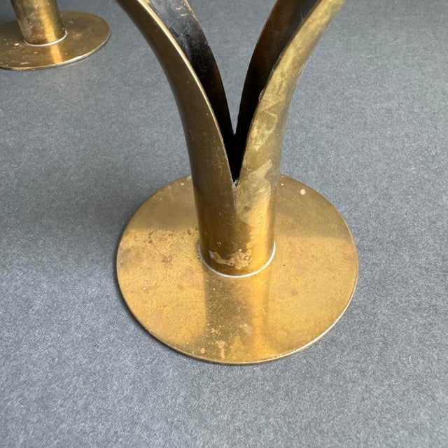 Ystad Metall Mid Century Swedish Brass Lily Candle Holder Ibe Konst Ystad Metall Sweden a Pair For Sale - Image 4 of 12