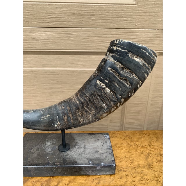 Pair of Vintage Faux Ram Horn Sculptures on Black Marble Bases For Sale In South Bend - Image 6 of 16