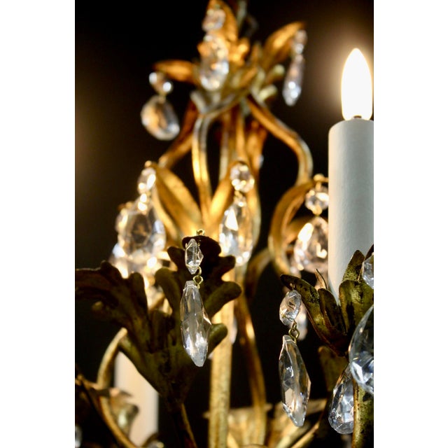 Vintage French Goldleave Chandelier in Wrought Iron, 1950s, in Very Good conditions. Designed 1950 to 1959 Up to 250V...