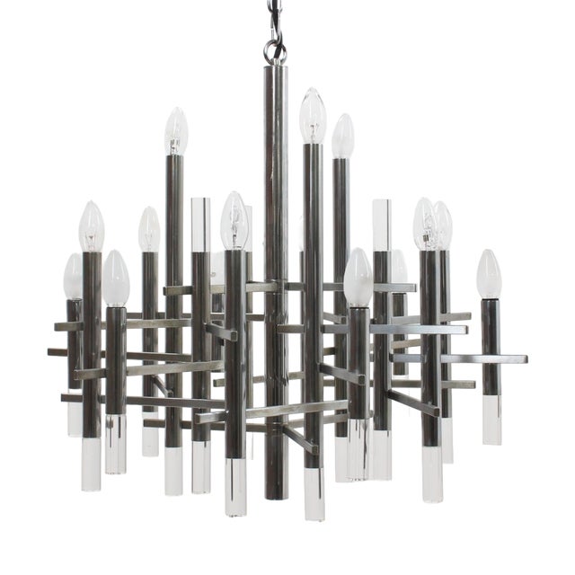 Acrylic Glass and Chrome Chandelier from Gaetano Sciolari, 1970s For Sale