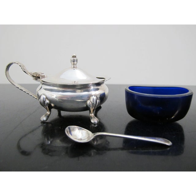 Jbc&s Sterling Silver Condiment Open Salt Pepper Shaker Mustard Pot Set in Case For Sale - Image 9 of 12