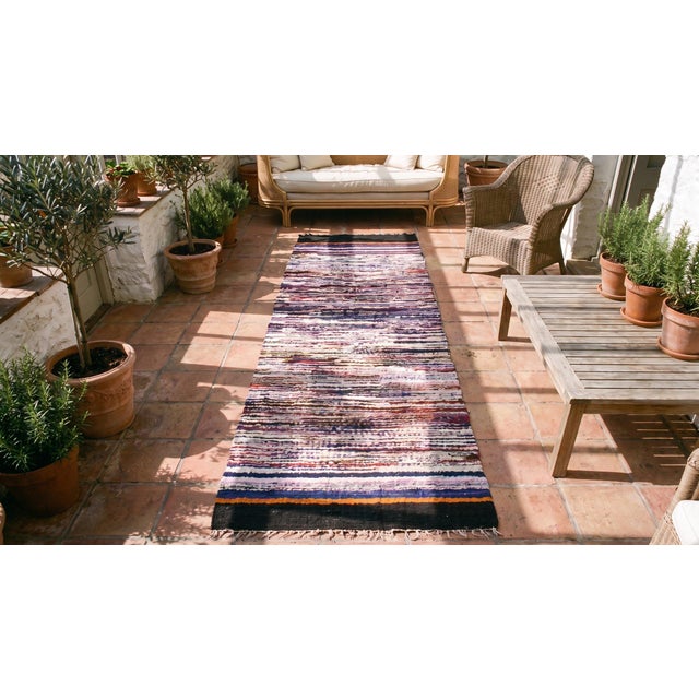 1940s Multicolor Stripe Antique American Rag Rug 2' 11" X 8' 4" Handmade Wool Carpet For Sale In New York - Image 6 of 8