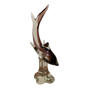 Vintage Large Amber Art Crystal Glass Sculpture Dolphin Attributed to Seguso Murano, Italy