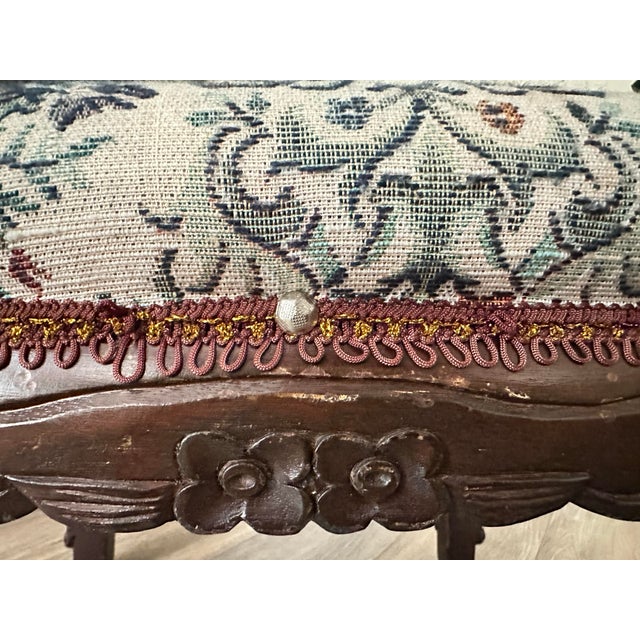 Brown Vintage Early/Mid 20th Victorian Style Mahogany Wood and Upholstered Footstool For Sale - Image 8 of 10