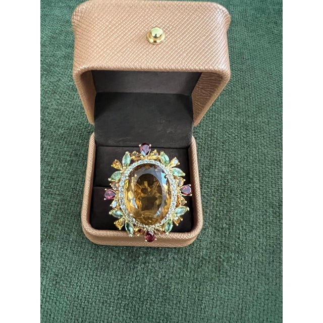 Bochic "Orient" Vintage Citrine, Peridot & Diamond Ring Set In 18K Gold & Silver For Sale - Image 10 of 18