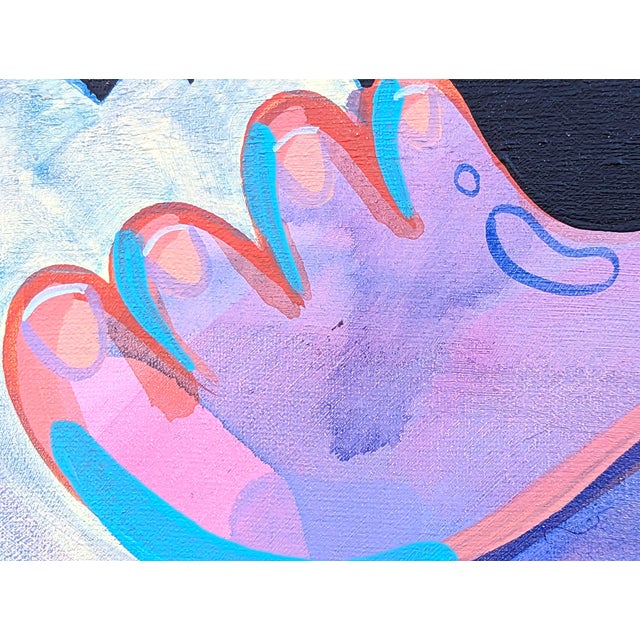Cecilia Beaven Contemporary Abstract Pink & Blue Biomorphic Contorted Alligator Figure Painting, 21st Century For Sale - Image 10 of 11