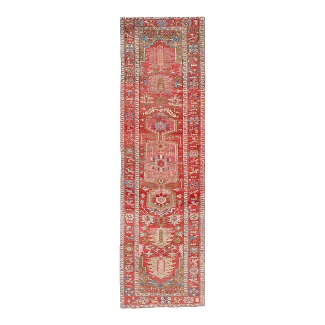 Antique Persian Serapi Gallery Runner With Medallion Design 4'9 X 16'9 For Sale