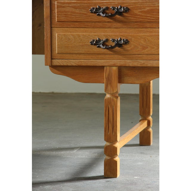 Mid-Century Modern Vintage Danish Brutalist Oak Desk by Henning Kjærnulf, 1960s For Sale - Image 3 of 18