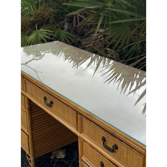 1980s Vintage Coastal Bamboo & Rattan Campaign Desk in the Manner of Henry Link For Sale - Image 5 of 8