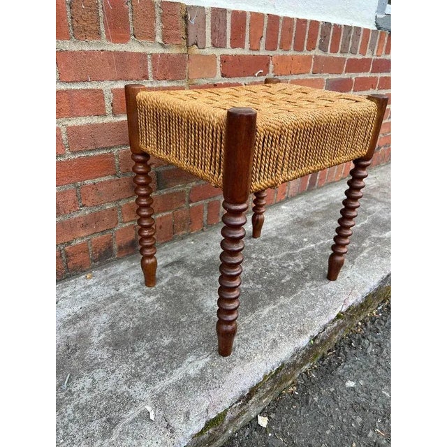 Farmhouse Late 20th Century Rope Seat Bobbin/ Spool Leg Footstool or Ottoman For Sale - Image 3 of 11