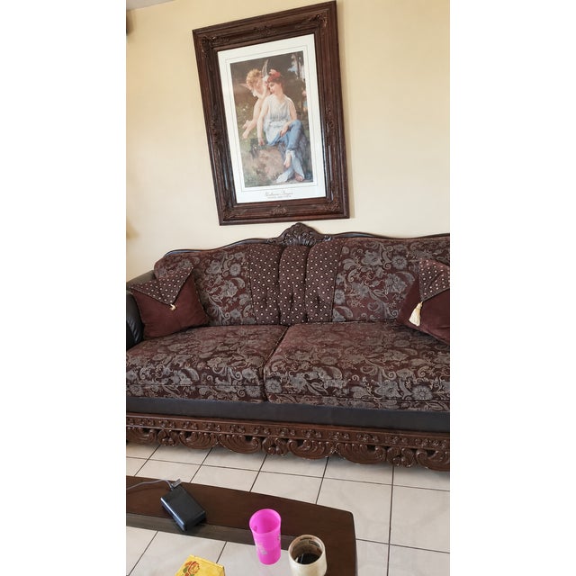 Traditional Ornate Traditional Burgundy Sofa & Loveseat Set For Sale - Image 3 of 9