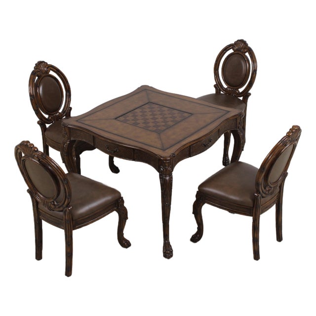 Hooker Leather Top Games Table & 4 Chair Gaming Set For Sale