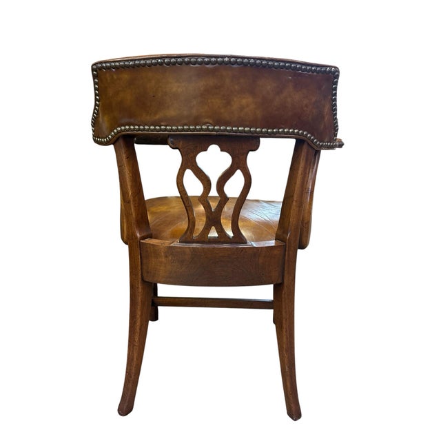 Traditional Genuine Leather Library Armchair With Nailhead Trim & Walnut Finish For Sale In Greensboro - Image 6 of 8