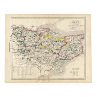 Antique Hobson Fox Hunting Map of Kent with Tickham Hunt, 1870 For Sale