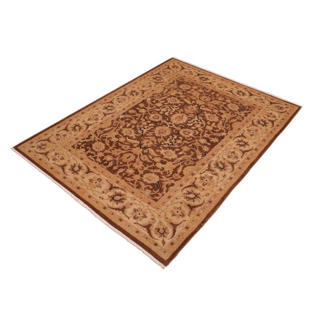 Rustic Oriental Ziegler Ocie Brown Tan Hand-Knotted Wool Rug - 6'2'' X 9'1'' For Sale - Image 3 of 8
