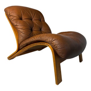 Kengu Lounge Chair in Brown Leather by Elsa & Nordahl Solheim for Rybo Rykken For Sale