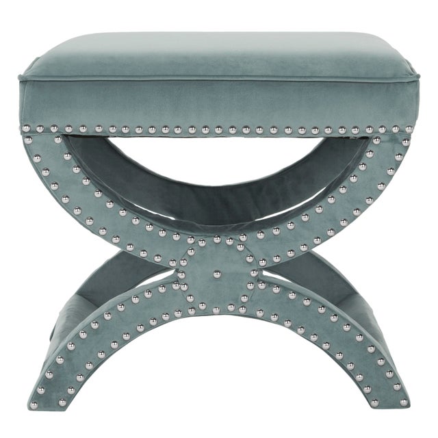 2020s Studded Ottoman in Blue For Sale - Image 5 of 10