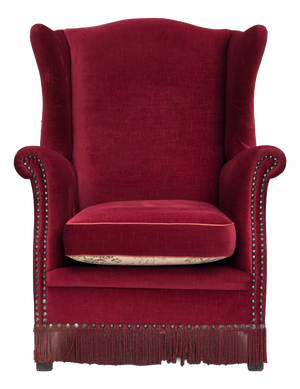 Danish Highback Armchair in Red Velour and Ash, 1970s