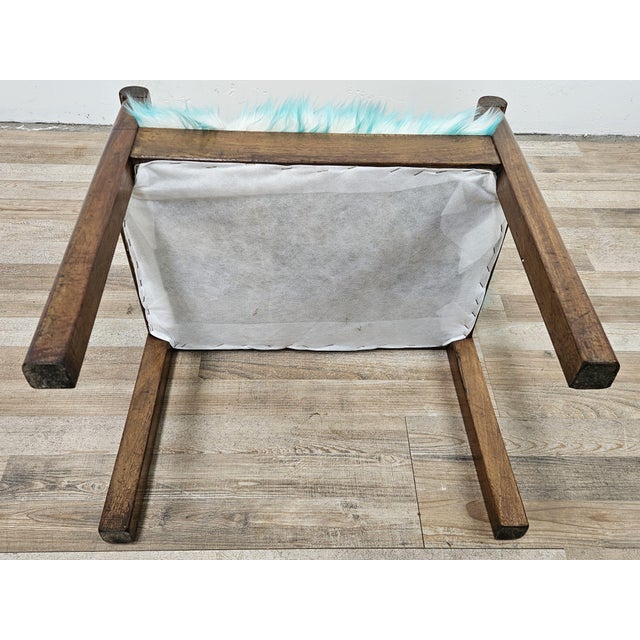 Art Deco Stool in Walnut and Blue Fur, 1940 For Sale - Image 14 of 15