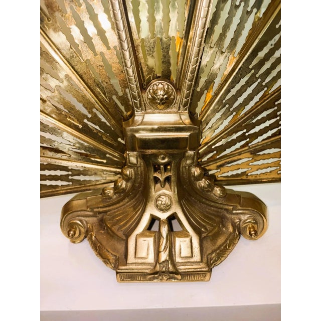 Vintage French Laurel Swag & Cameo Brass Peacock Fan Folding Fireplace Screen For Sale - Image 15 of 17