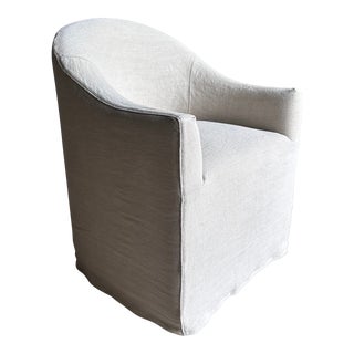 Ollie Stone Washed Linen Slipcover Dining Chair in Oatmeal Linen For Sale